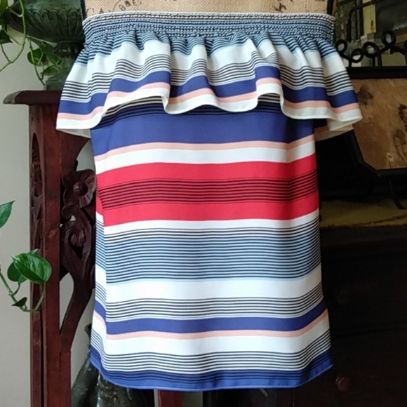 Laundry By Shelli Segal Tops - Laundry by Shelli Segal Off Shoulder Striped Top